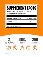 BulkSupplements L-Valine powder scoop scene for precise 2g servings.