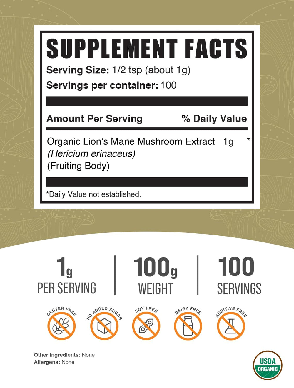 BulkSupplements Lions Mane Powder scoop for easy measuring in smoothies