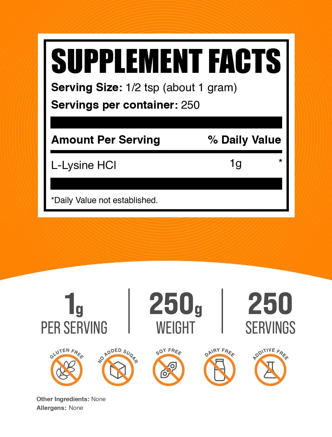 BulkSupplements L-Lysine powder scoop with ready-to-mix serving