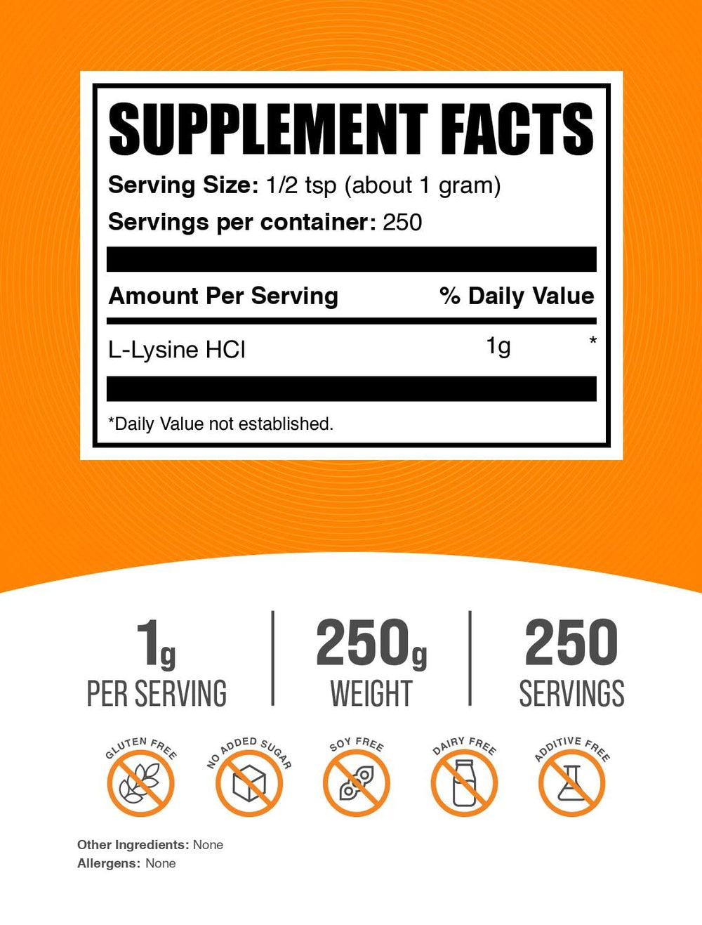 BulkSupplements L-Lysine powder scoop with ready-to-mix serving