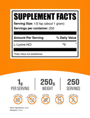 BulkSupplements L-Lysine powder scoop with ready-to-mix serving