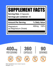 BulkSupplements magnesium citrate 400mg serving capsules, easy daily nutrition