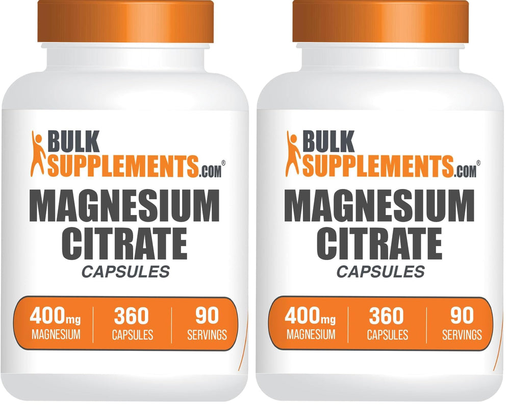 BulkSupplements magnesium citrate capsules bottle close-up, gluten-free daily wellness support