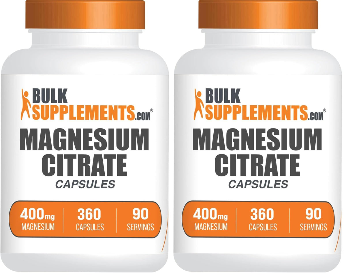 BulkSupplements magnesium citrate capsules bottle close-up, gluten-free daily wellness support