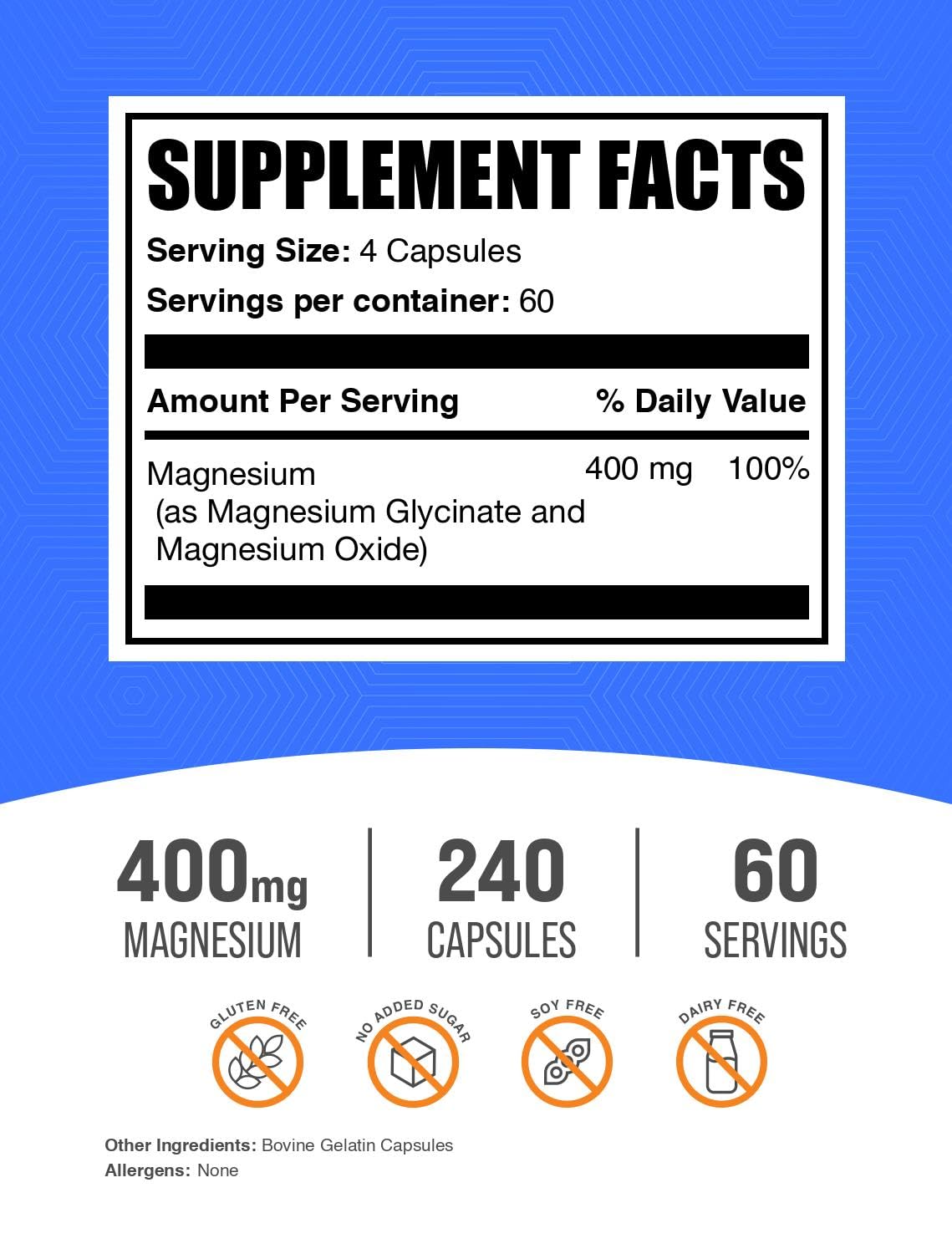 Close-up of magnesium glycinate capsules highlighting easy-to-swallow form.