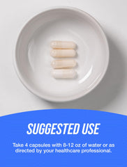 Serving-sized capsules with glass of water illustrate simple daily use.