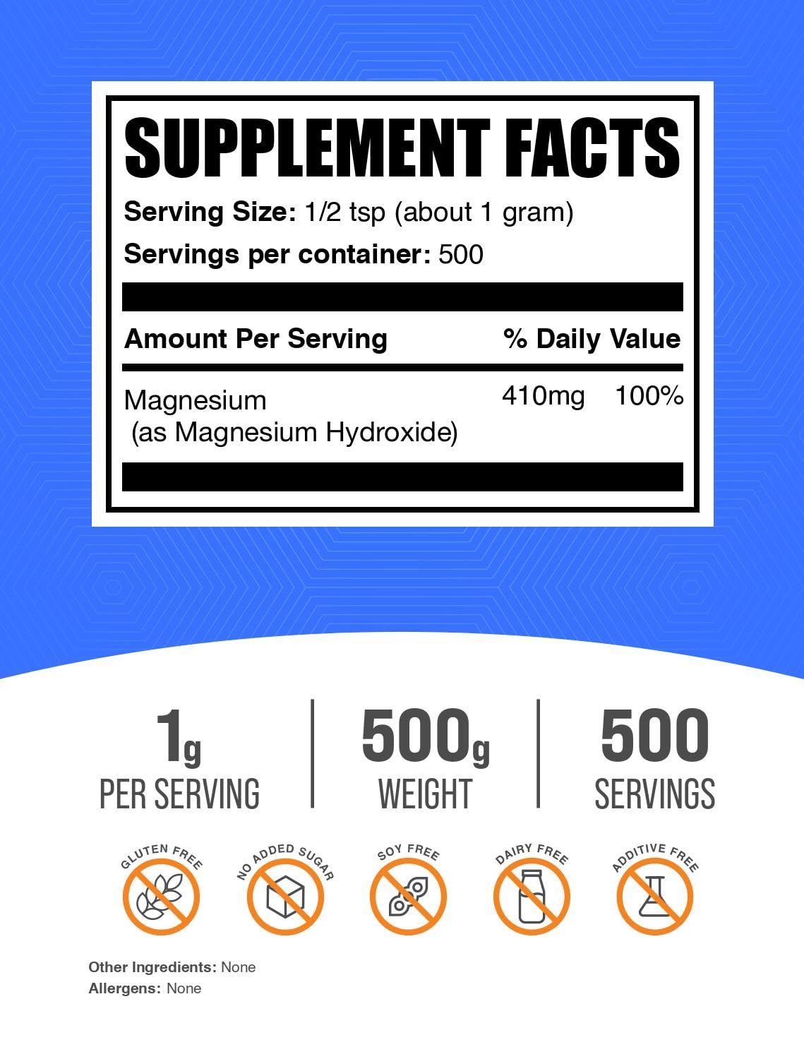 BulkSupplements Magnesium Hydroxide powder with measuring spoon for precise servings