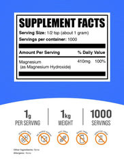 BulkSupplements Magnesium Hydroxide powder scoop for precise serving measurements.