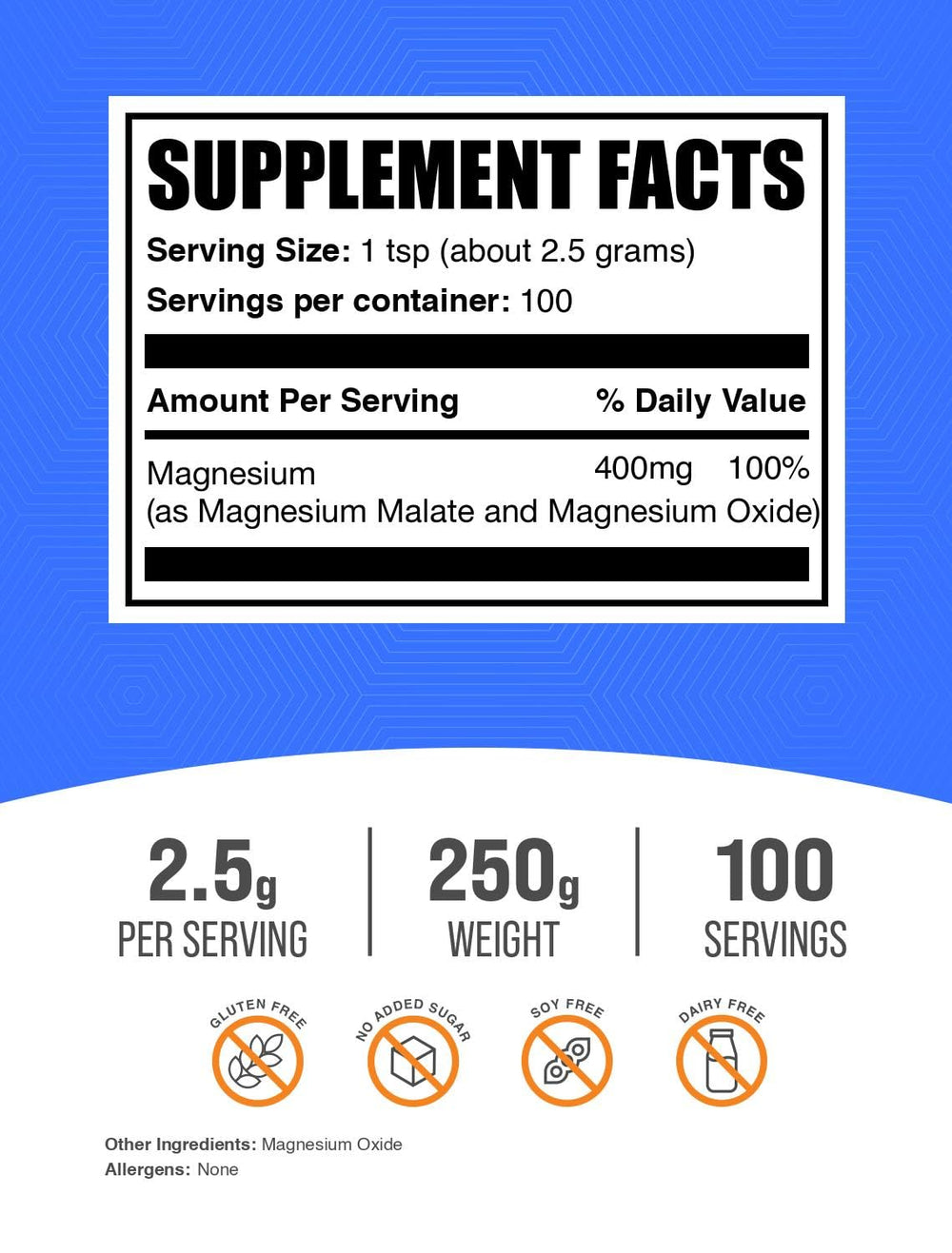 Bulksupplements Magnesium Malate powder and measuring scoop ready for beverages.