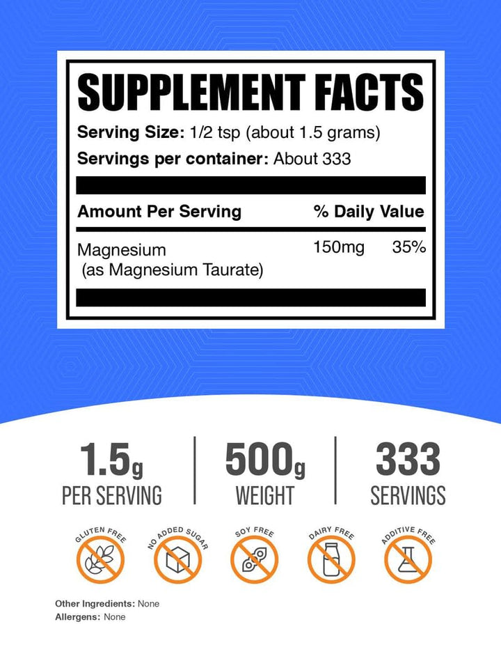 BulkSupplements Magnesium Taurate powder being poured for convenient daily use
