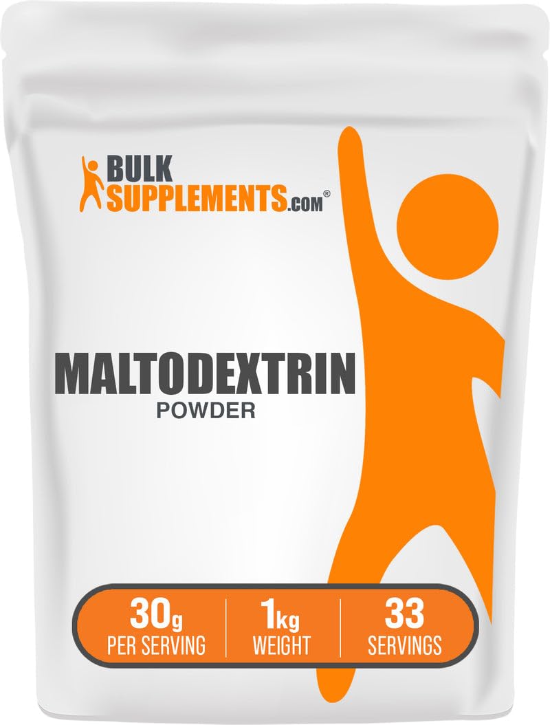 BulkSupplements Maltodextrin Powder front bag showing unflavored gluten-free energy support