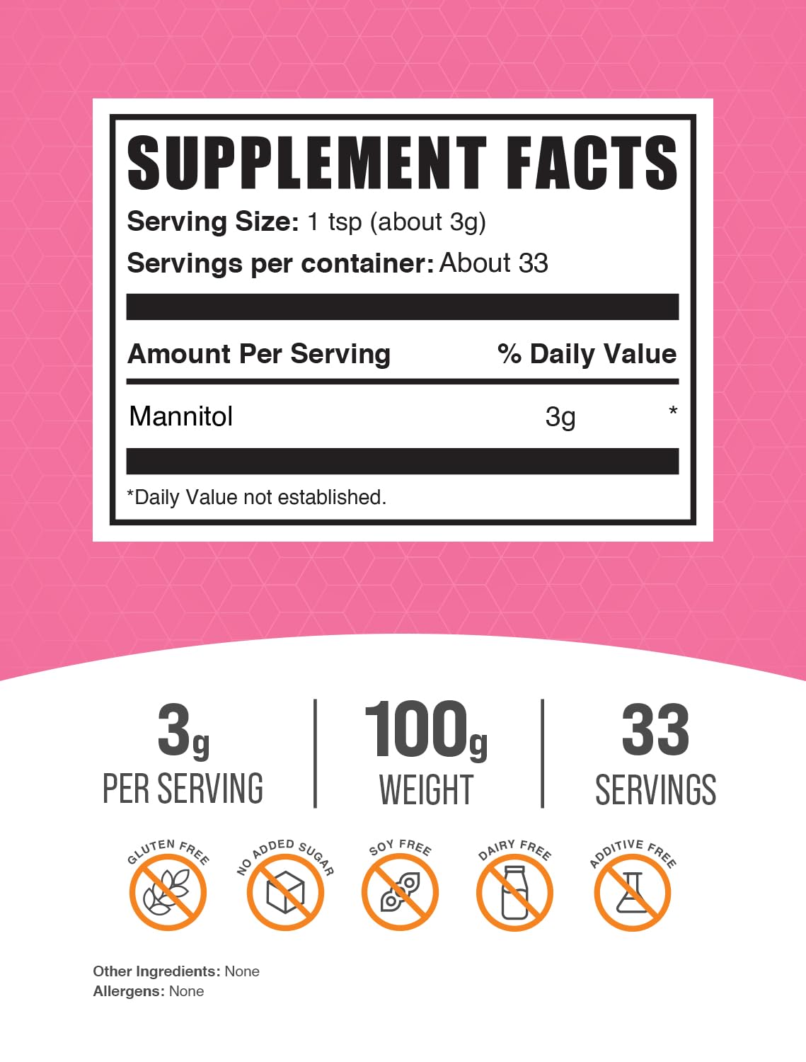 BulkSupplements Mannitol powder bottle close-up highlighting gluten-free sweetening for recipes