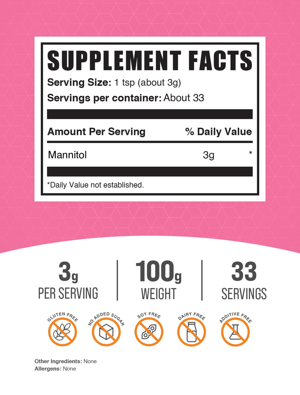 BulkSupplements Mannitol powder bottle close-up highlighting gluten-free sweetening for recipes