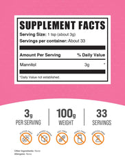 BulkSupplements Mannitol powder bottle close-up highlighting gluten-free sweetening for recipes