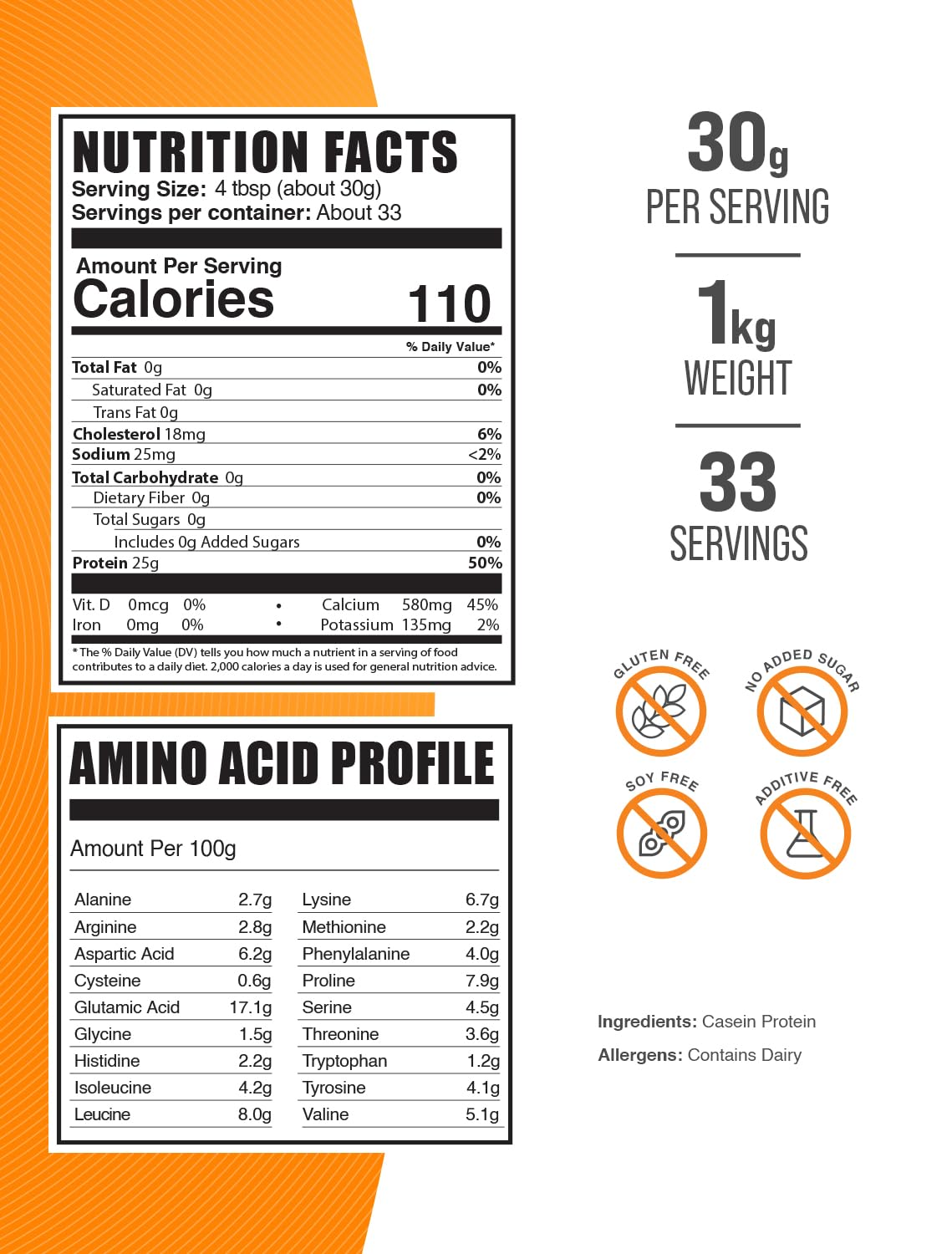 BulkSupplements micellar casein scoop showing powder, supports steady amino delivery overnight.
