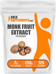 BulkSupplements Monk Fruit extract powder bottle for sugar-free flavoring and daily use.