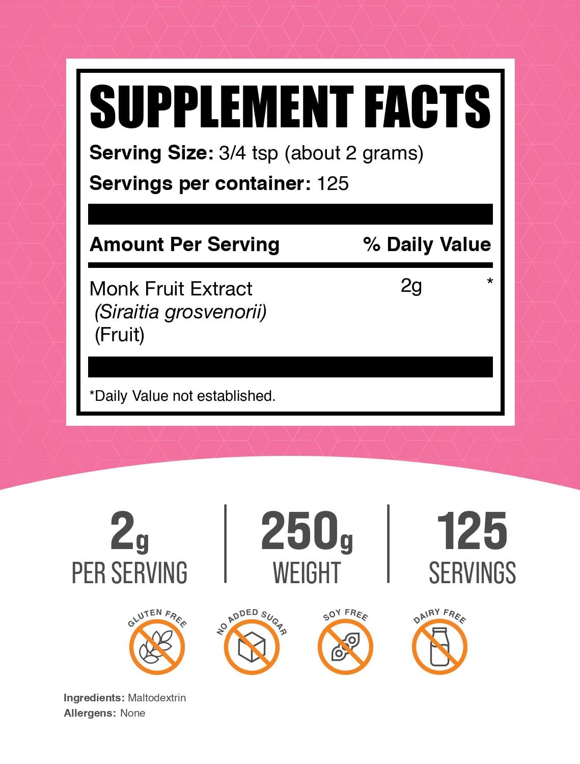 BulkSupplements Monk Fruit extract powder dispensing cap enables precise, mess-free dosing.