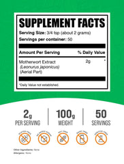 BulkSupplements Motherwort extract powder with measuring scoop for precise servings.