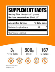 BulkSupplements MSM powder jar close-up for convenient daily use