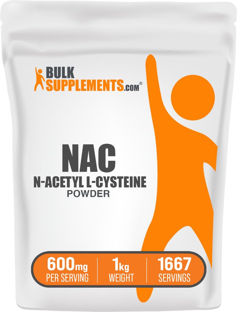 BulkSupplements NAC powder bottle pouring for easy daily use and consistent dosing