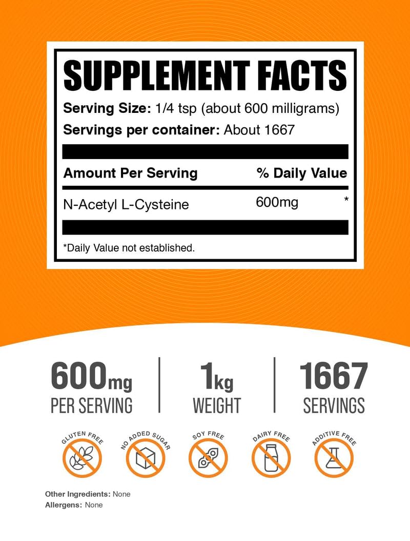 BulkSupplements NAC powder with scoop for accurate measuring and convenient mixing