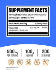 BulkSupplements Niacin 500 mg serving scoop showing precise dosage