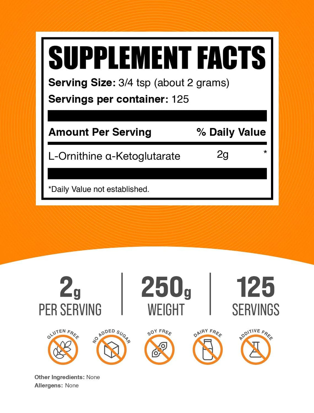 BulkSupplements OKG powder dispensing; precise 2 g serving for consistent dosing.