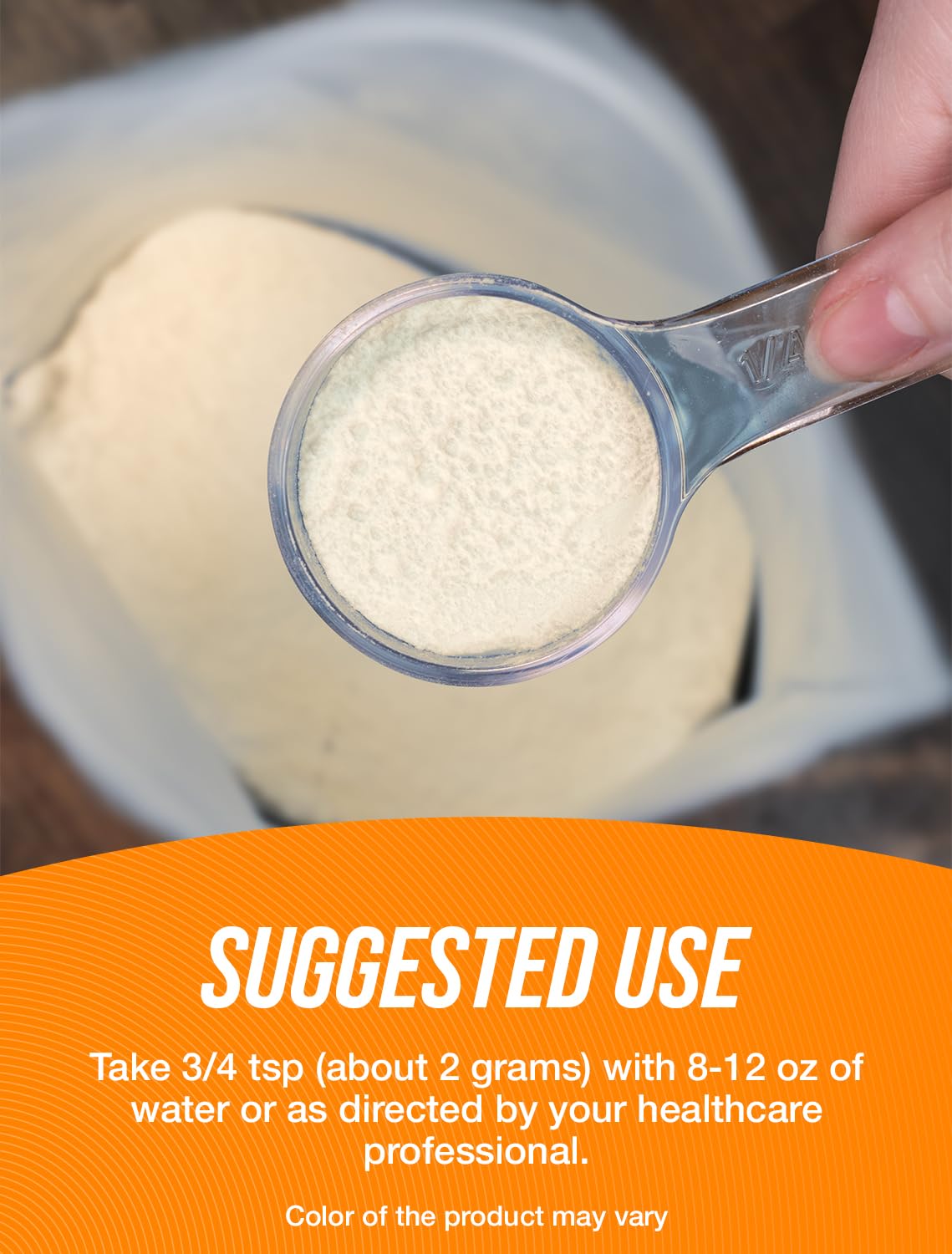 BulkSupplements OKG powder measuring scoop; convenient addition to shakes and routines.