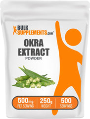 BulkSupplements Okra Extract Powder packaging closeup highlighting vegan fiber.