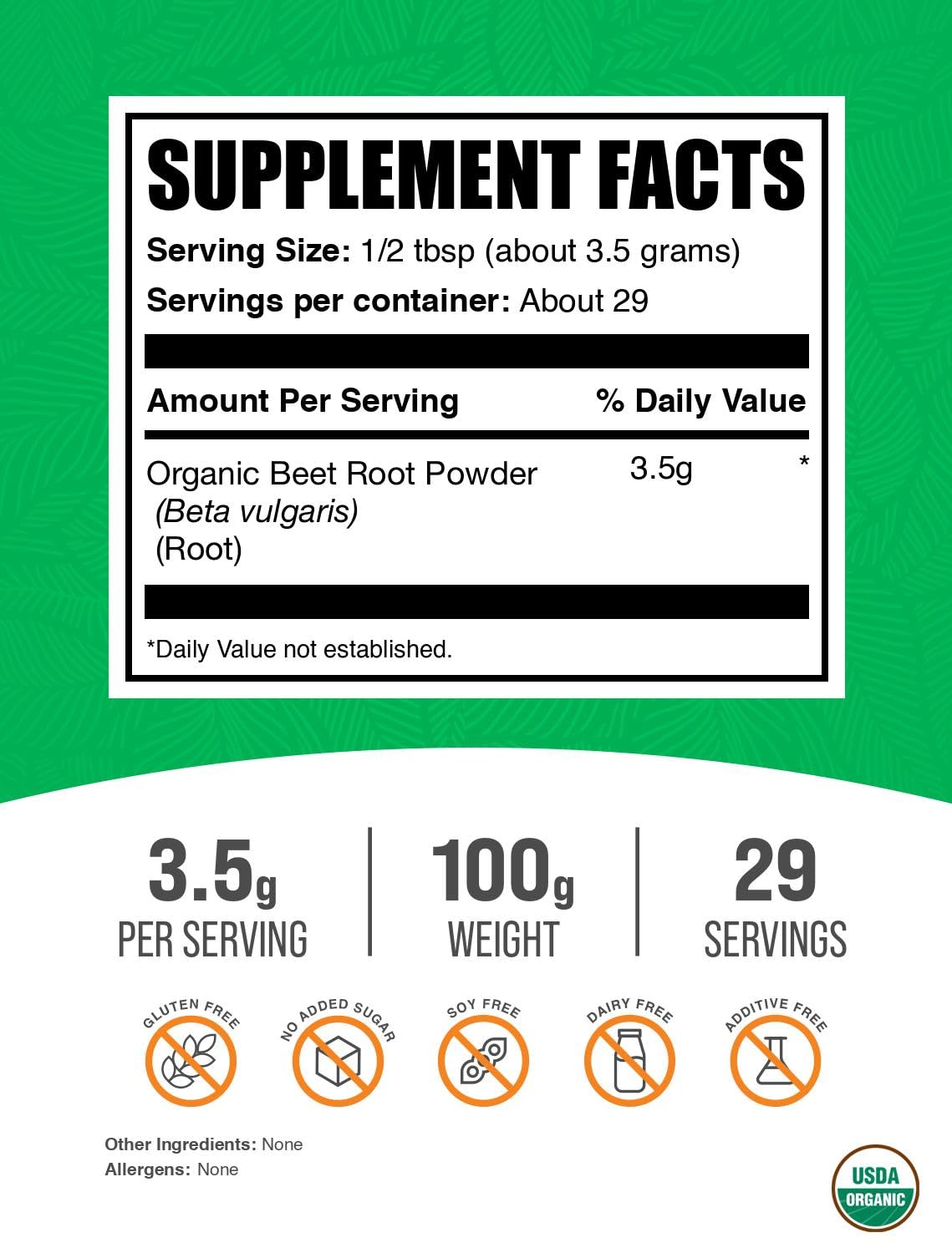 BulkSupplements Organic Beet Root Powder ingredients close-up highlighting natural pigments and nutrients for a smoothie.