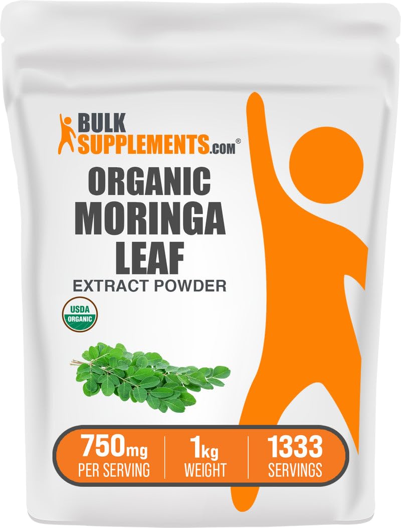BulkSupplements Organic Moringa Extract Powder bottle for easy daily use