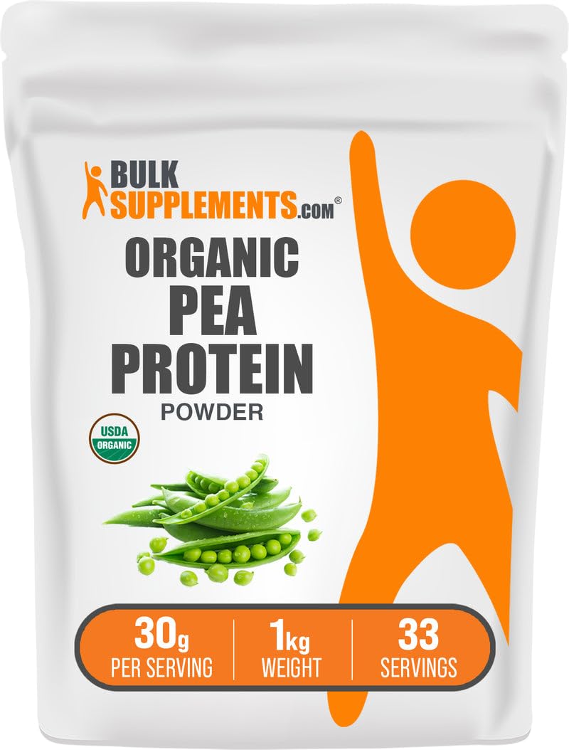 BulkSupplements Organic Pea Protein powder bottle front for vegan, gluten-free protein