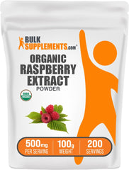 BulkSupplements Organic Raspberry Extract powder bottle showing antioxidant source in use
