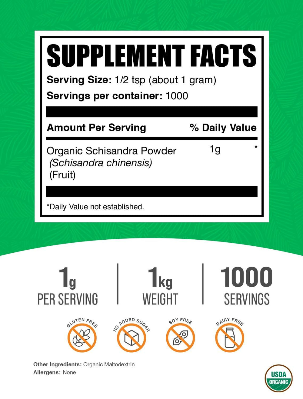 BulkSupplements Organic Schisandra Powder packaging on shelf for easy daily use