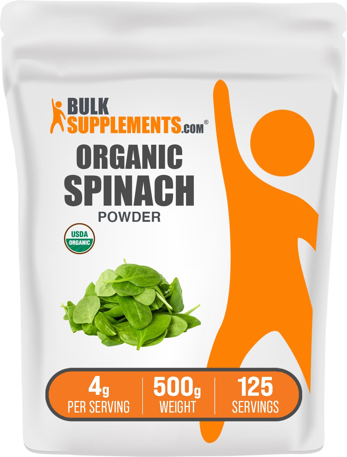 BulkSupplements Organic Spinach Powder label close-up for daily greens boost.