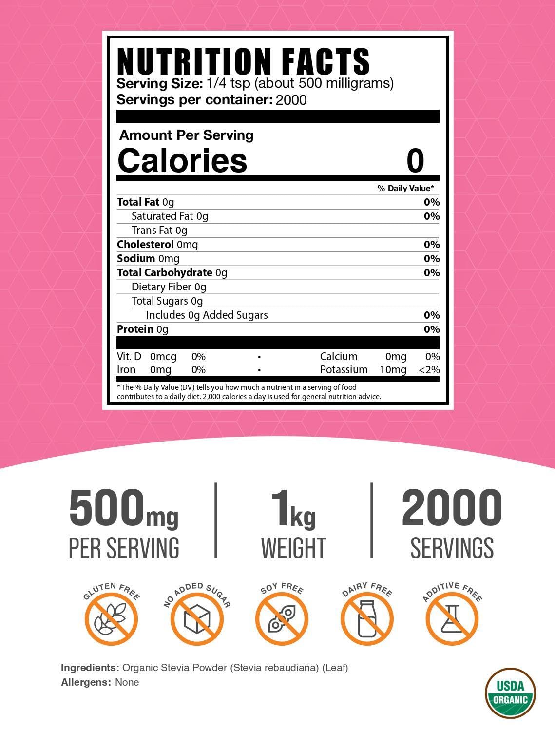 Bulksupplements Organic Stevia Powder with serving scoop for precise portions