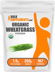 BulkSupplements Organic Wheatgrass Powder bottle offers a convenient daily greens option.