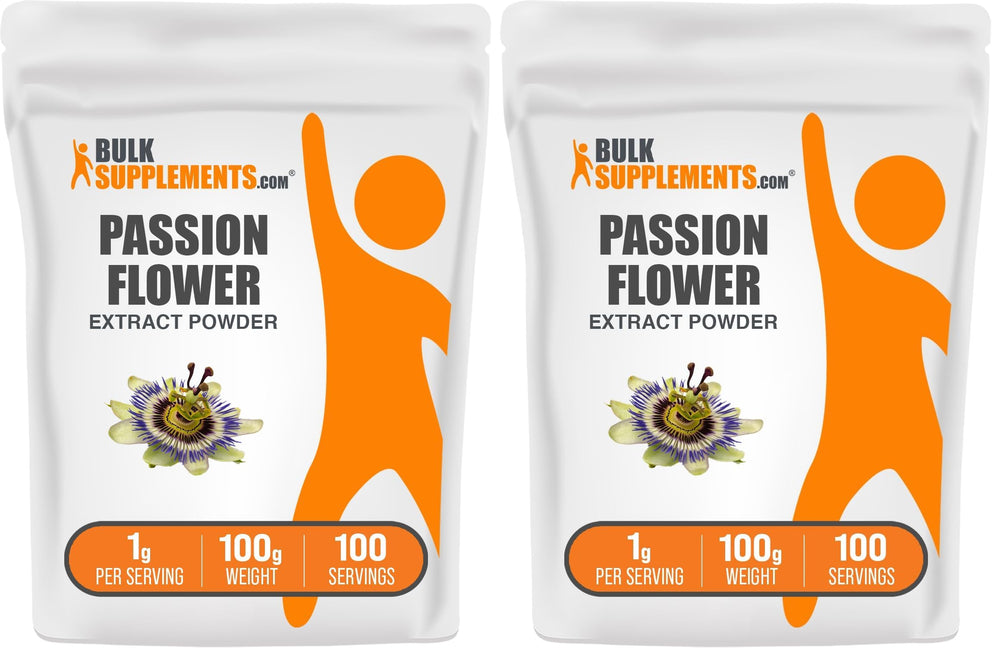 BulkSupplements passion flower extract powder bottle showing gluten-free herbal supplement