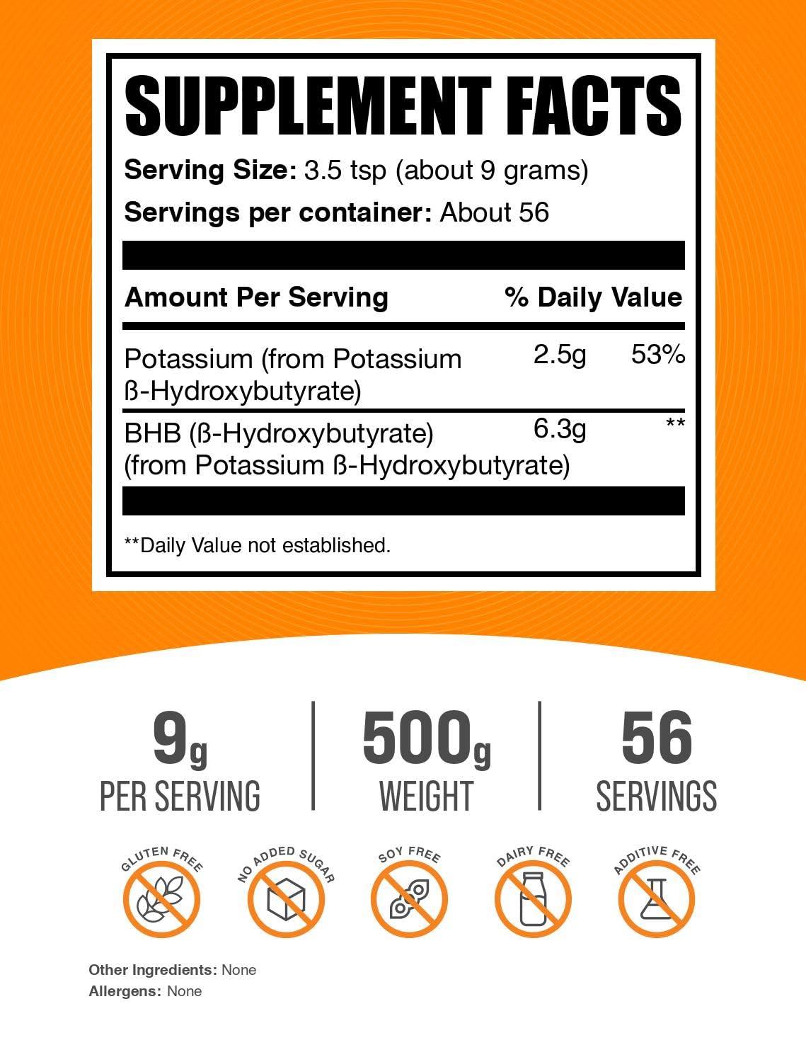 BulkSupplements Potassium BHB Powder scoop included for precise 9 g servings