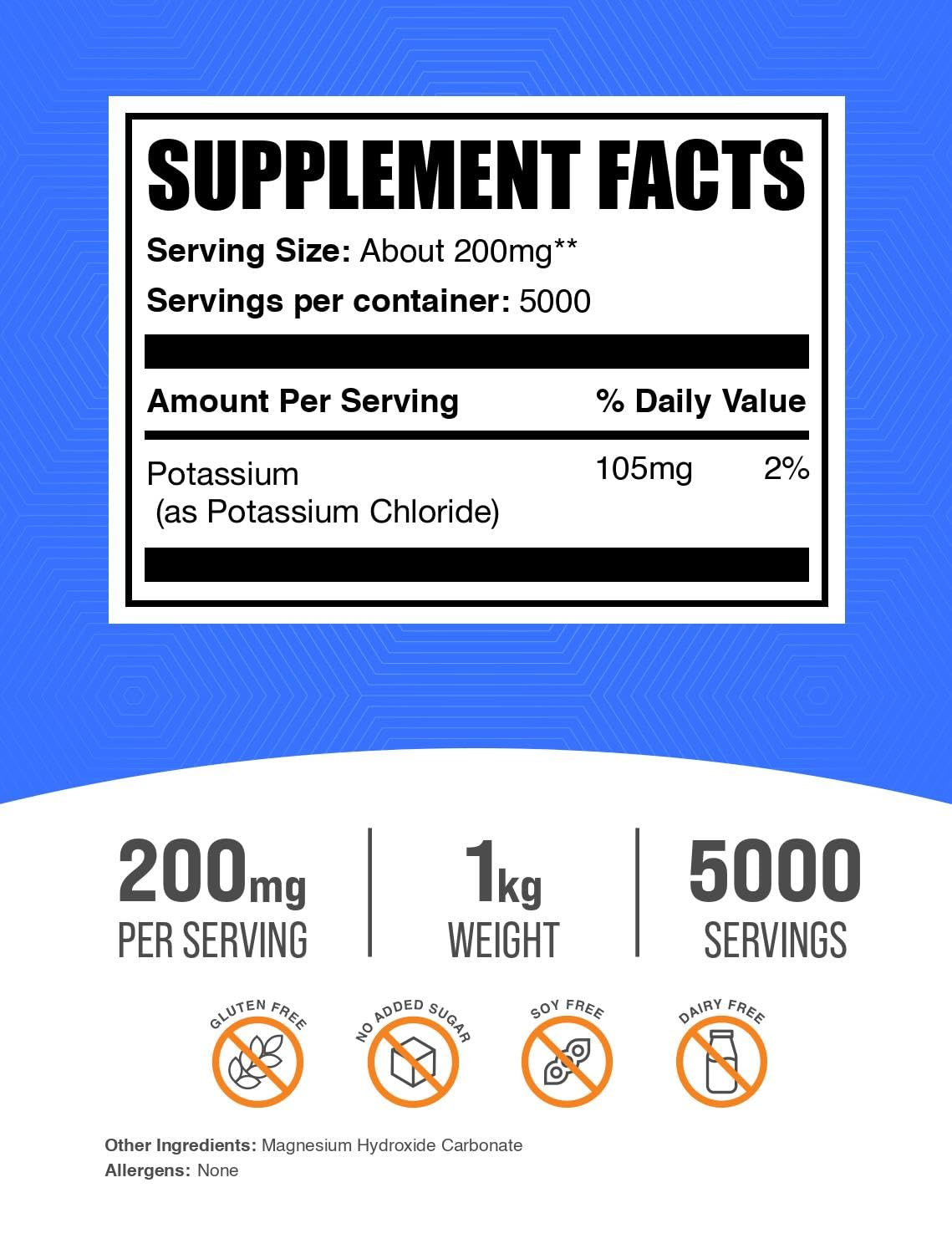 BulkSupplements Potassium Chloride Powder scoop for convenient daily serving
