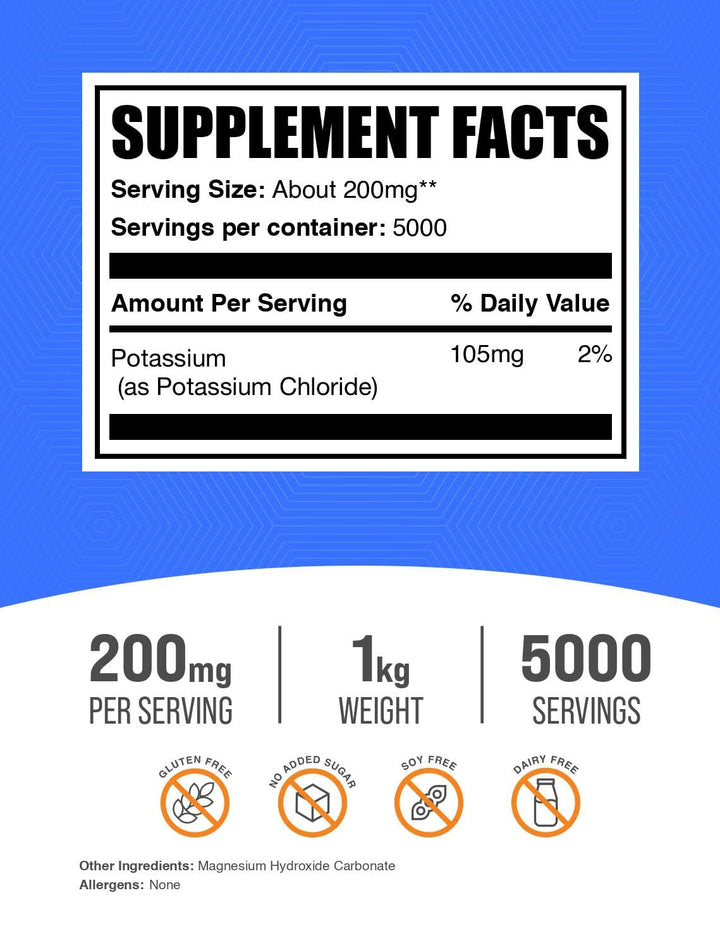BulkSupplements Potassium Chloride Powder scoop for convenient daily serving