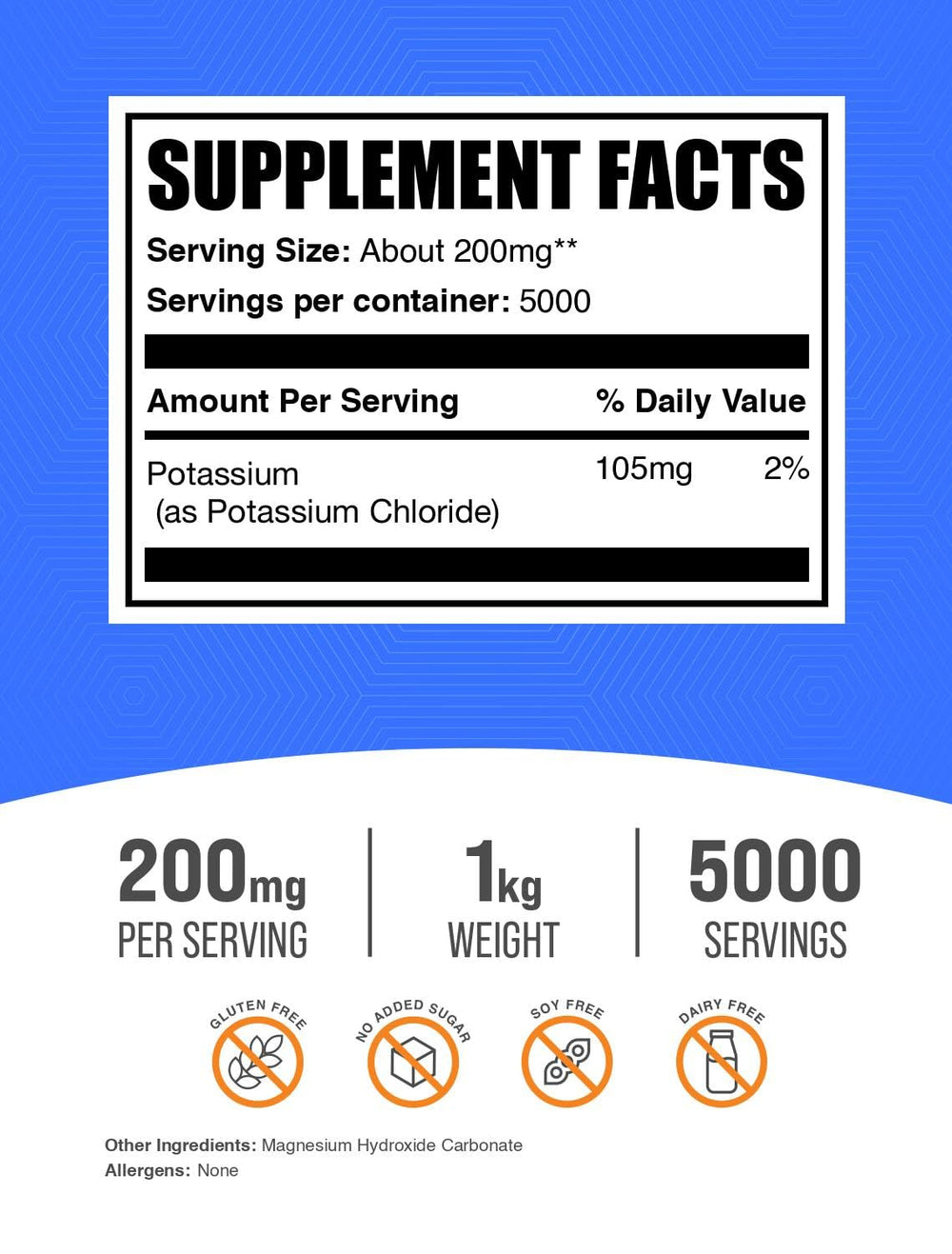 BulkSupplements Potassium Chloride Powder scoop for convenient daily serving
