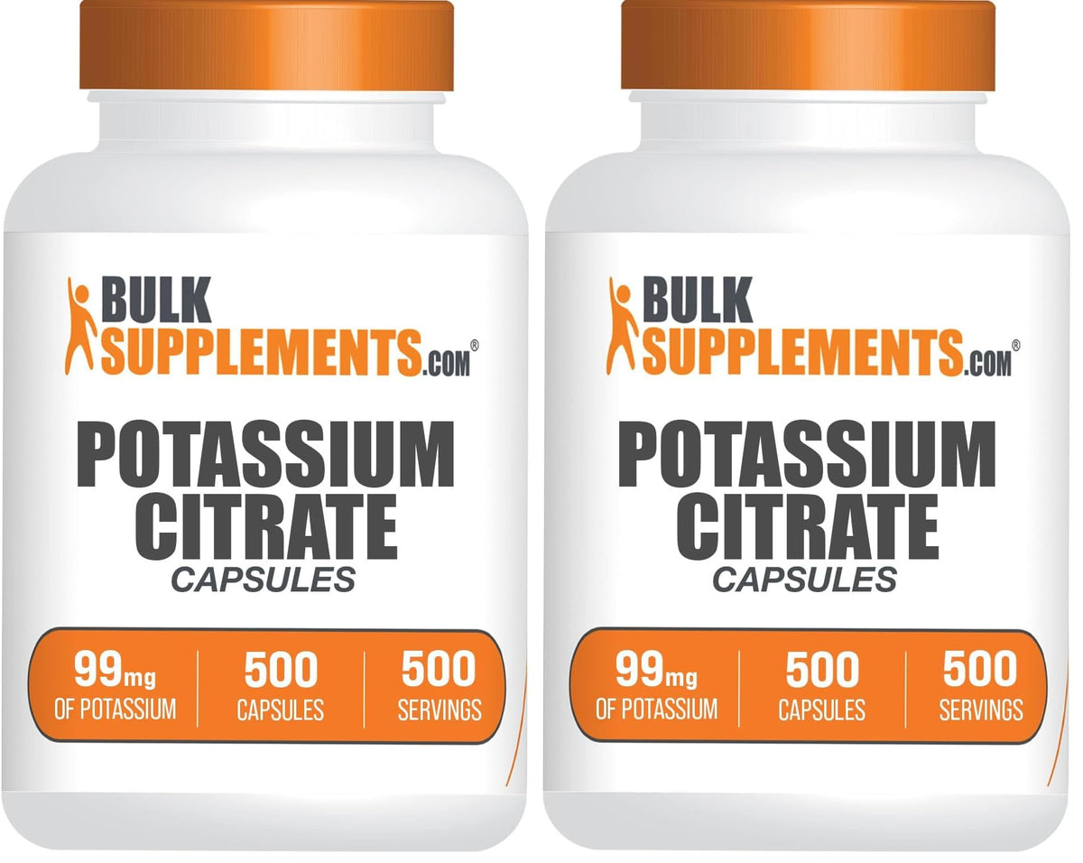 BulkSupplements Potassium Citrate capsules bottle demonstrates easy daily support for balanced electrolytes.