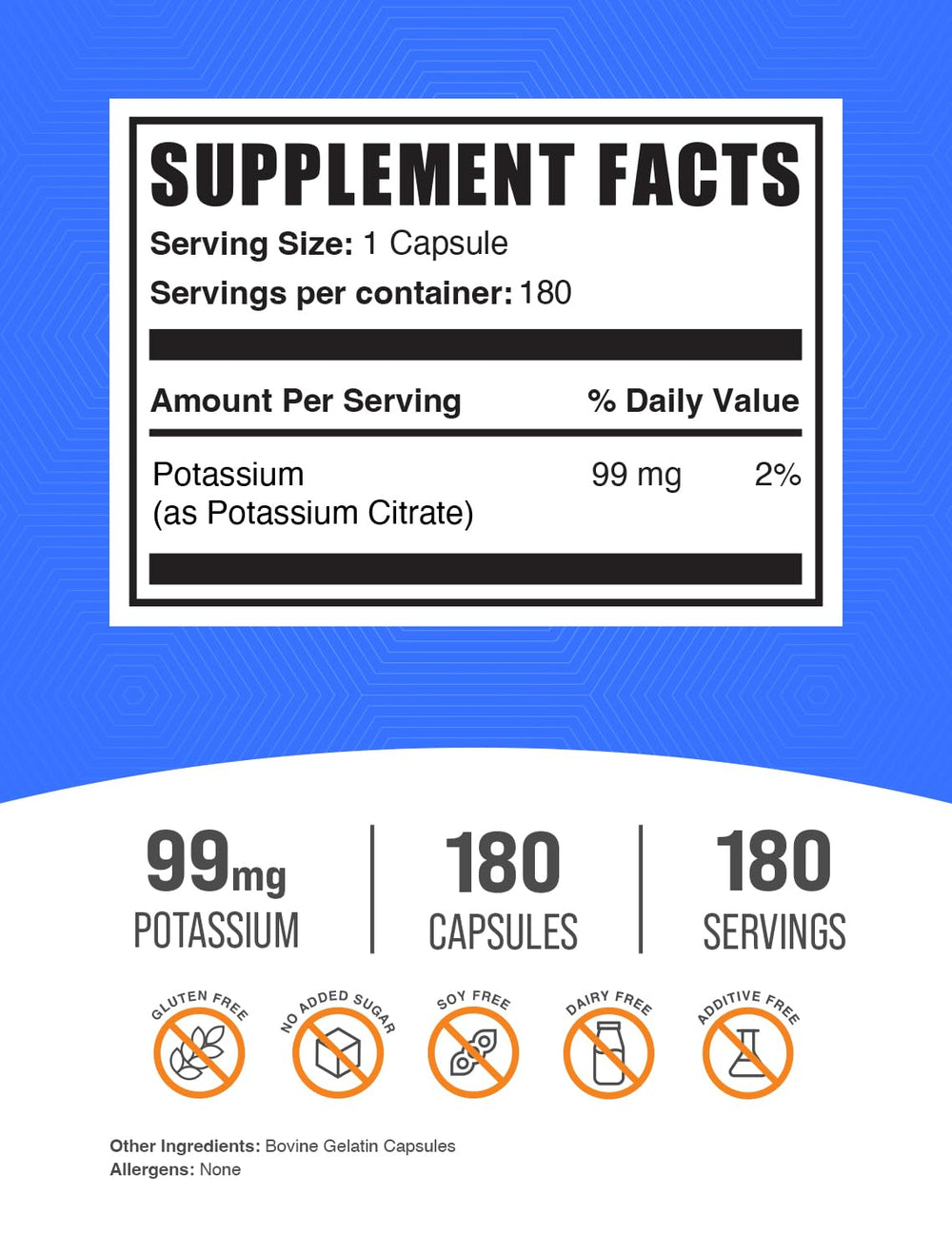 BulkSupplements Potassium Citrate Capsules close-up shows uniform capsule size.