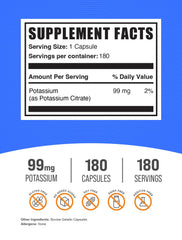 BulkSupplements Potassium Citrate Capsules close-up shows uniform capsule size.