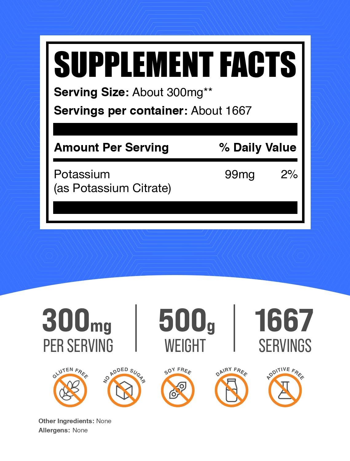 BulkSupplements Potassium Citrate Powder scoop included for precise intake.