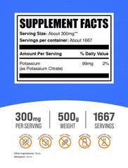 BulkSupplements Potassium Citrate Powder scoop included for precise intake.