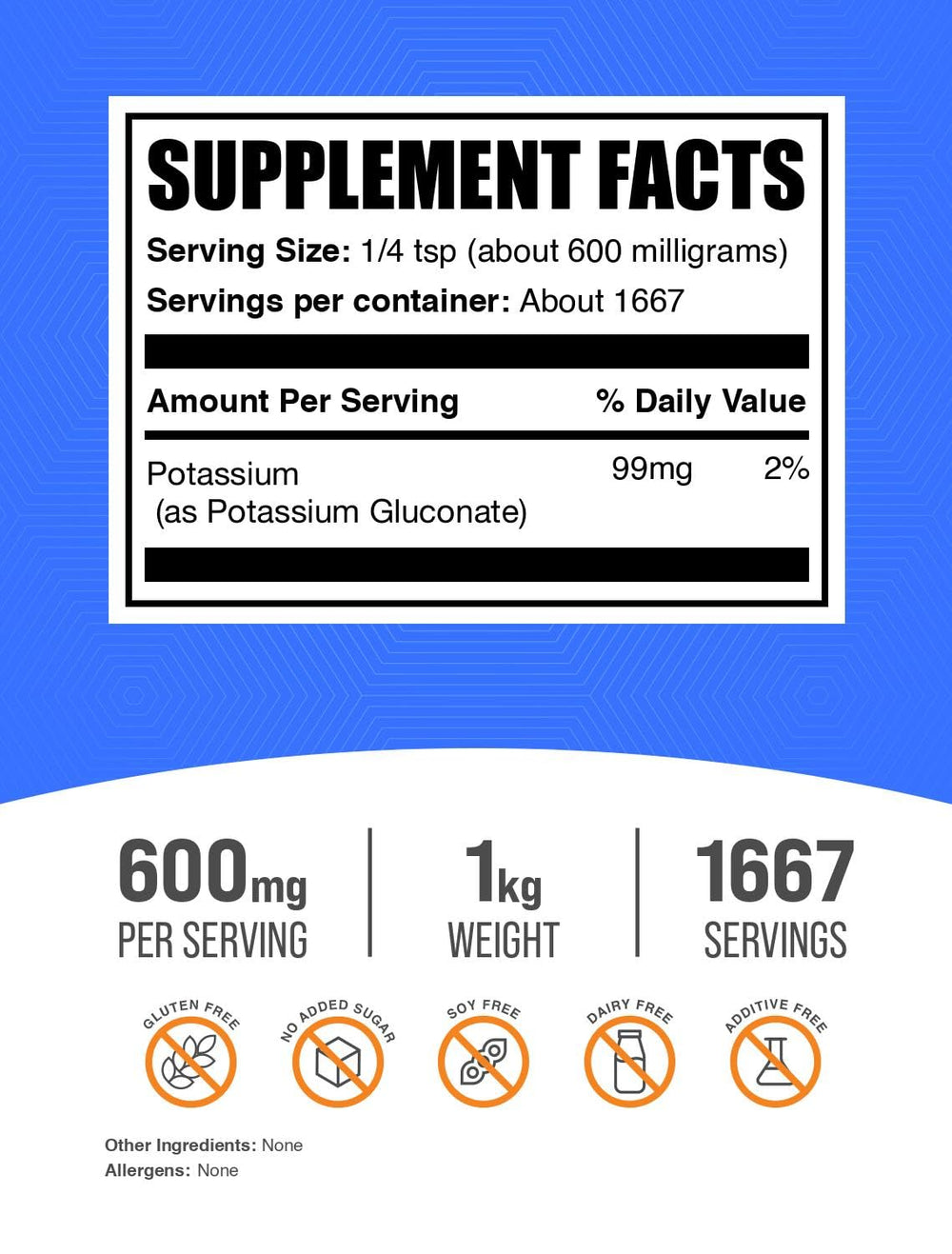 Potassium gluconate powder with scoop for easy dosing