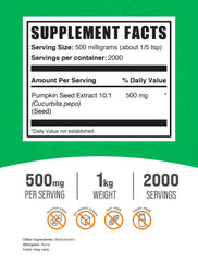 Close-up of BulkSupplements pumpkin seed extract powder bottle with label