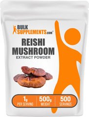 BulkSupplements Reishi mushroom extract powder bottle showcasing gluten free formula for daily blends.